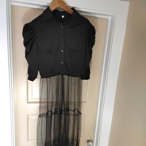 Black Dress with fitted top lower has part mesh
